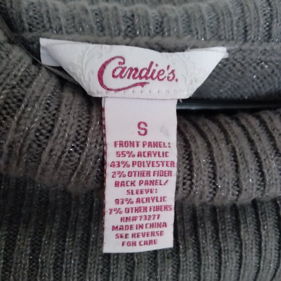 Vintage Y2K Candie's Gray Off the Shoulder Ribbed Sweater with Silver Sequins - Picture 4 of 4